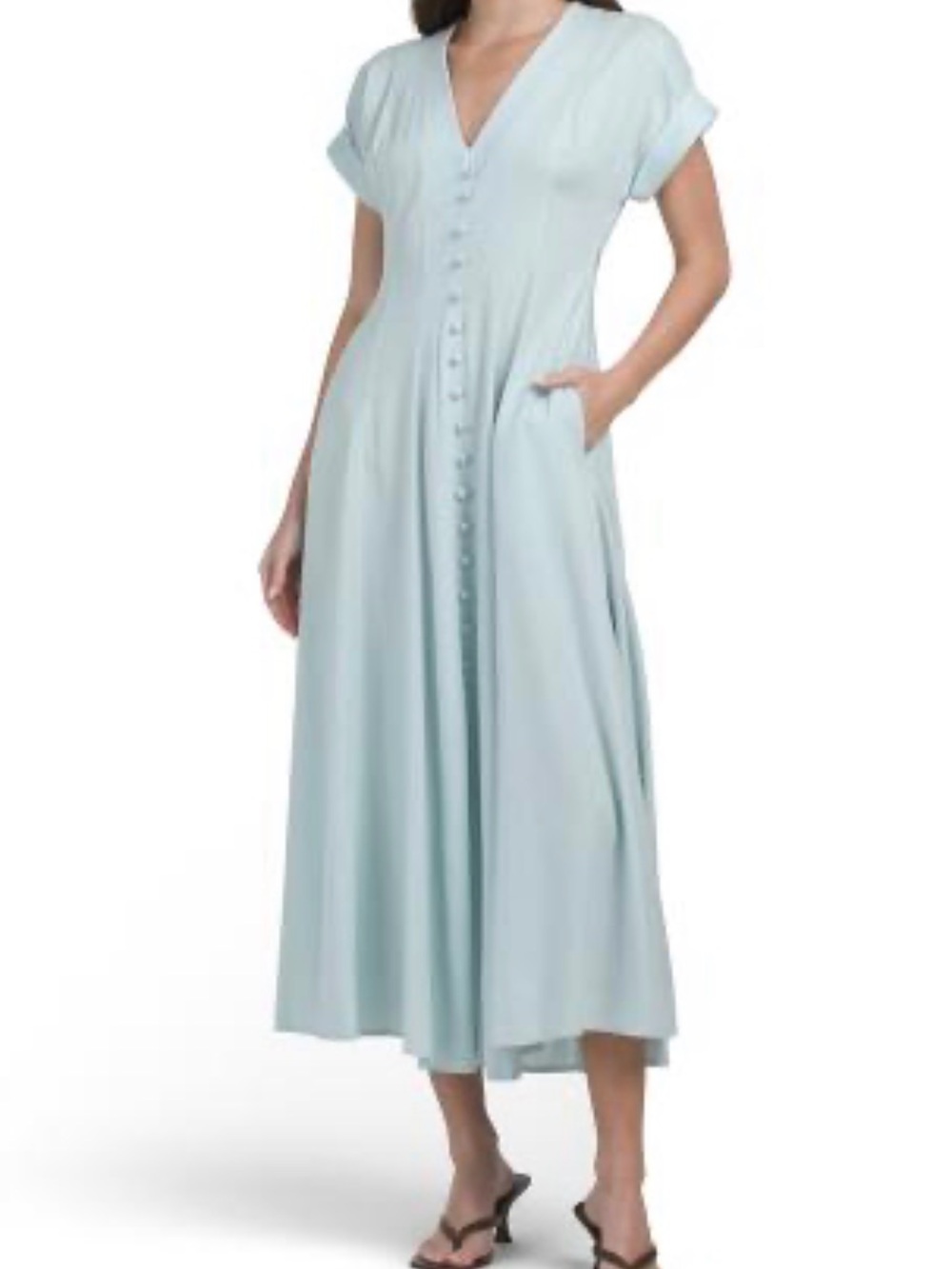 Taylor Linen Blend Mint V-Neck Button-Front Maxi Dress